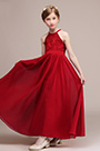 Red Long Halter Flower Girl Stage Dress