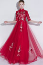 High Neck Red Lace Evening Dress Formal Wear