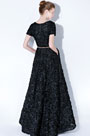 Black Short Sleeves Long Party Evening Ball Dress