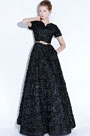 Black Short Sleeves Long Party Evening Ball Dress