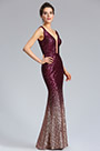 Elégant V Coupe Bordeaux-or Paillettes Robe de Bal