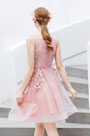 Pink Floral Embroidery Short Cocktail Party Dress