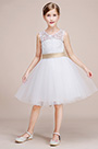 Satin Waistband Lace Sleeveless Flower Girl Dress