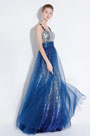 Blue Straps Sequins Long Party Formal Dress
