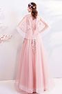Pink Cape V-Cut Embroidery Party Prom Dress