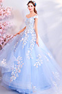 Robe de Bal En Tulle Bleu Clair à Épaules Dénudées