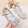 Girl's Crown Sequin Round Toe Leather Flat Heel Flower Girl Shoes