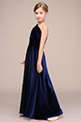 Robe de Fille de Princesse Velours Bleu Une Epaule