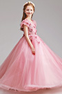 Long Lovely Pink Flower Girl Dress