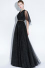 Sexy Black  V-Cut Sequins Tulle Party Prom Gown