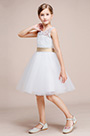 Satin Waistband Lace Sleeveless Flower Girl Dress