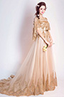 Noble Gold Cape Top Long Train Party Prom Dress