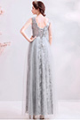 Grey Deep V-Cut Lace Tulle Party Ball Gown