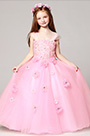 Robe Pour Fille Longue Rose En Tulle et Dentelles