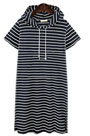 Women Short Sleeves Stripe Hoodies Dress