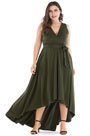 Plus Size High Low V Neck Sleeveless Ball Gown