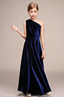 Robe de Fille de Princesse Velours Bleu Une Epaule