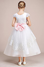 Weiss Spitze Hochzeit Blumenkinder Party Kleid
