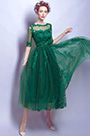 Robe de Bal Verte En Dentelle Avec Manches Courtes