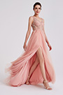 V Cut Beaded Tulle Evening Party Dresses