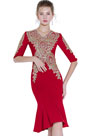 Neu Rot mit Goldstickerei Kurzes Partykleid