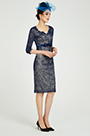 Blue Floral Lace Mother of the Bride Party Dress
