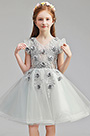 Robe de Filles Grise Avec Fleurs Jupe Tutu