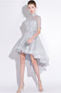 Grey High Neck Lace Applique Tulle Party Cocktail Dress