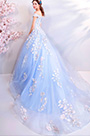 Robe de Bal En Tulle Bleu Clair à Épaules Dénudées