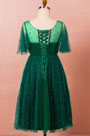 Green Plus Size Short Sleeves Beadings Cocktail Dress