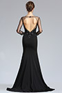 Black Tulle Top V cut sleeves Evening Prom Dress