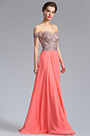 Coral Schulterfrei Perlen Damen Abendkleid Party