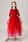 Red Long Tulle Handmade Flower Girl Dress