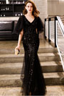 Sexy V-Cut Black Sequins Mermaid Party prom Gown