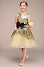 Robe de Filles Sans Manches En Sequins Or