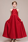 Red Long Halter Flower Girl Stage Dress