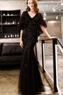 Sexy V-Cut Black Sequins Mermaid Party prom Gown