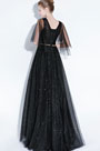 Sexy Black  V-Cut Sequins Tulle Party Prom Gown