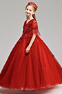 Red Long Floral Flower Girl Stage Dress
