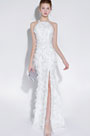 Robe de Soirée à Licou Blanc Fendue Haute