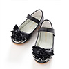 Black Girl's Round Toe Leather Flat Flower Dance Shoes