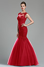 Sparkly Red Beaded Lace Evening Dress