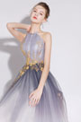 Robe de Bal Gris Licou En Broderie Tulle