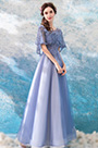 Lila Cape Stickerei Perlen Abendkleid Partykleid