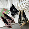Women Bow-knot Squins Toe Closed Pointed Flat Shoe