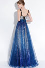 Blue Straps Sequins Long Party Formal Dress