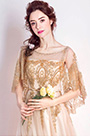 Noble Gold Cape Top Long Train Party Prom Dress