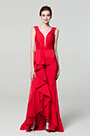 Red Elegant Deep V-Cut Ruffle Party Dress