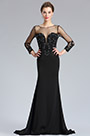 Black Tulle Top V cut sleeves Evening Prom Dress