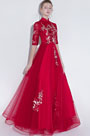 High Neck Red Lace Evening Dress Formal Wear